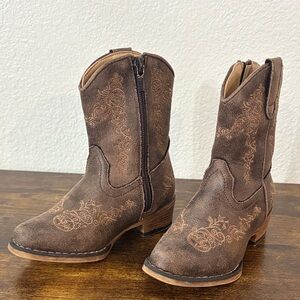 Toddler Leather Girls Brown Embroidered Western Boots